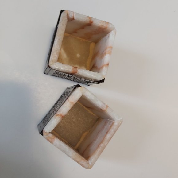 3/20 Pair of Handmade Marble cutout metal arabesque table accents box holder - Picture 7 of 9